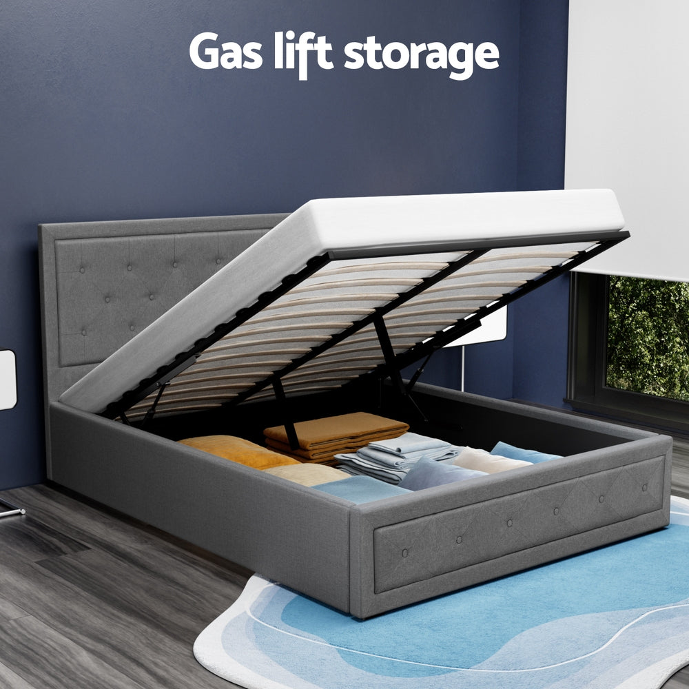 Artiss Bed Frame Double Size Gas Lift Grey TIYO