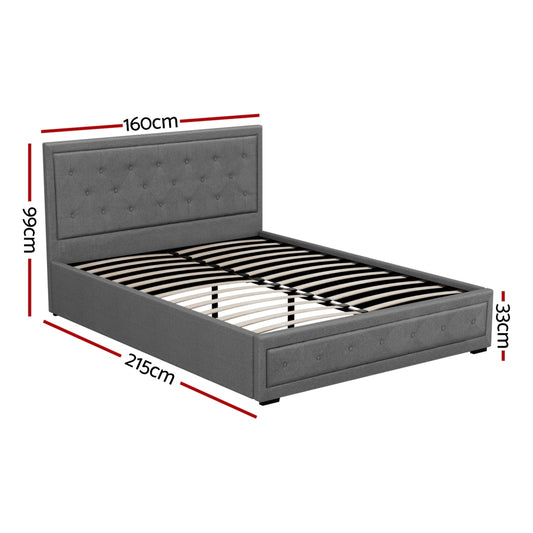 Artiss Bed Frame Queen Size Gas Lift Grey TIYO