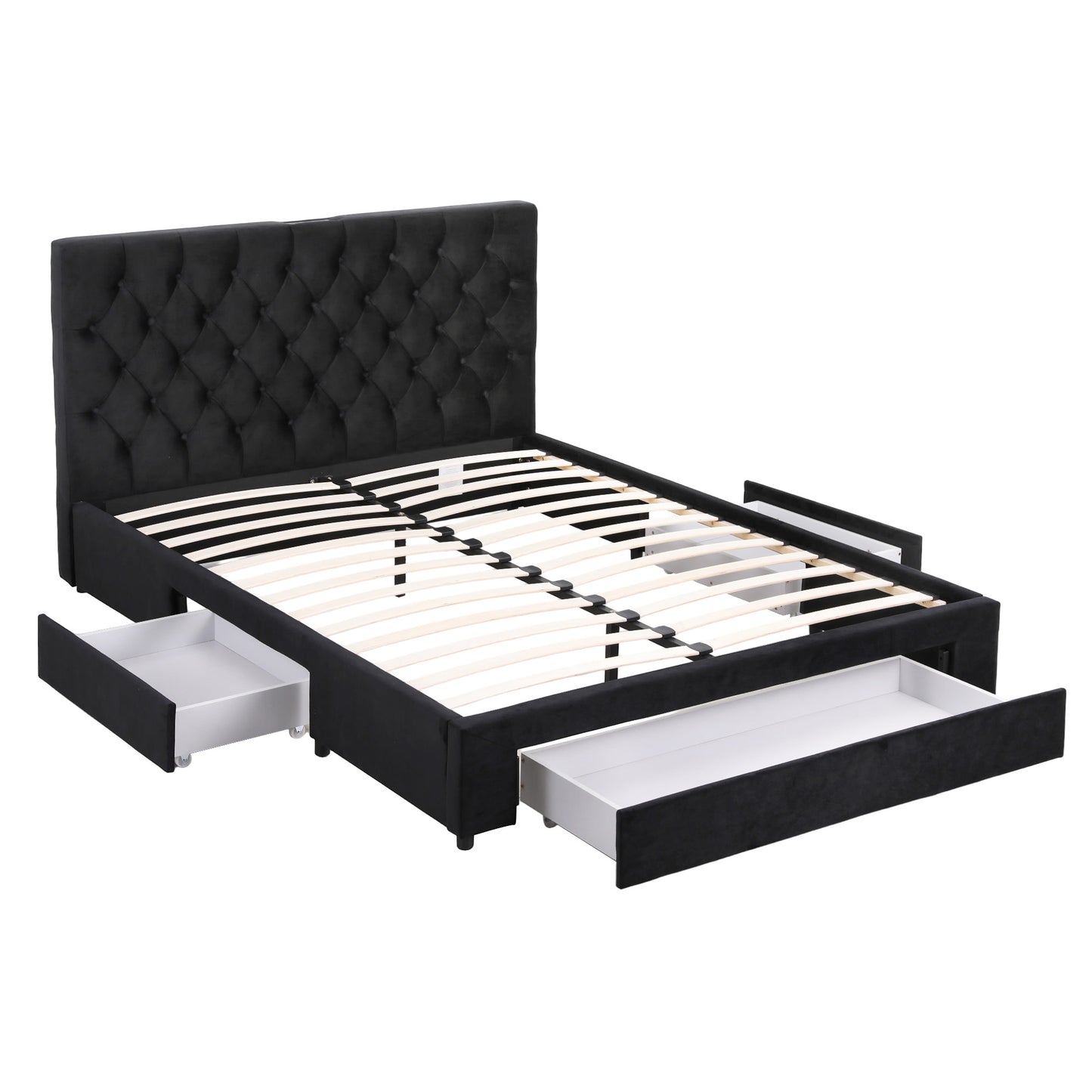 Artiss Queen Bed Frame Storage Charging Station Upholstered 3 Drawers USB Type-C