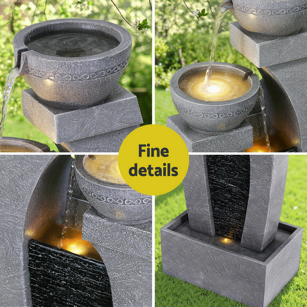 Gardeon Solar Fountain Water Feature Outdoor Fountain Indoor 3-Tier Cascading Grey