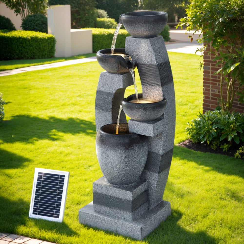 Gardeon Solar Fountain Water Feature Outdoor Fountain Indoor 3-Tier Bowl Cascading Grey