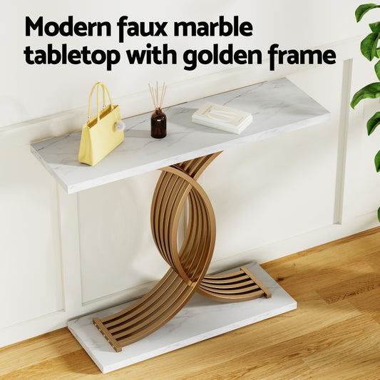 Artiss Console Table Marble Effect White&Gold