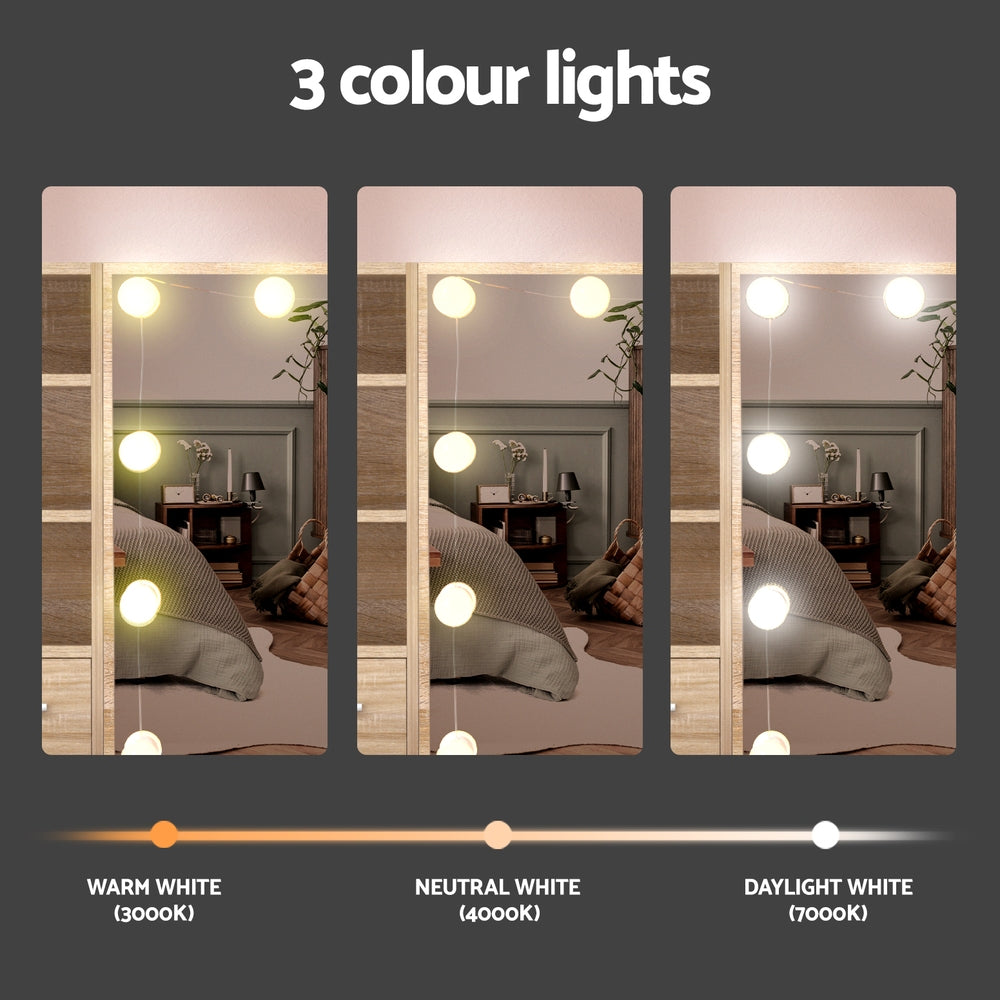 Artiss Dressing Table Set Stool 10 Led Bulbs Wood