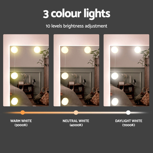 Artiss Dressing Table Set Stool 10 Led Bulbs White