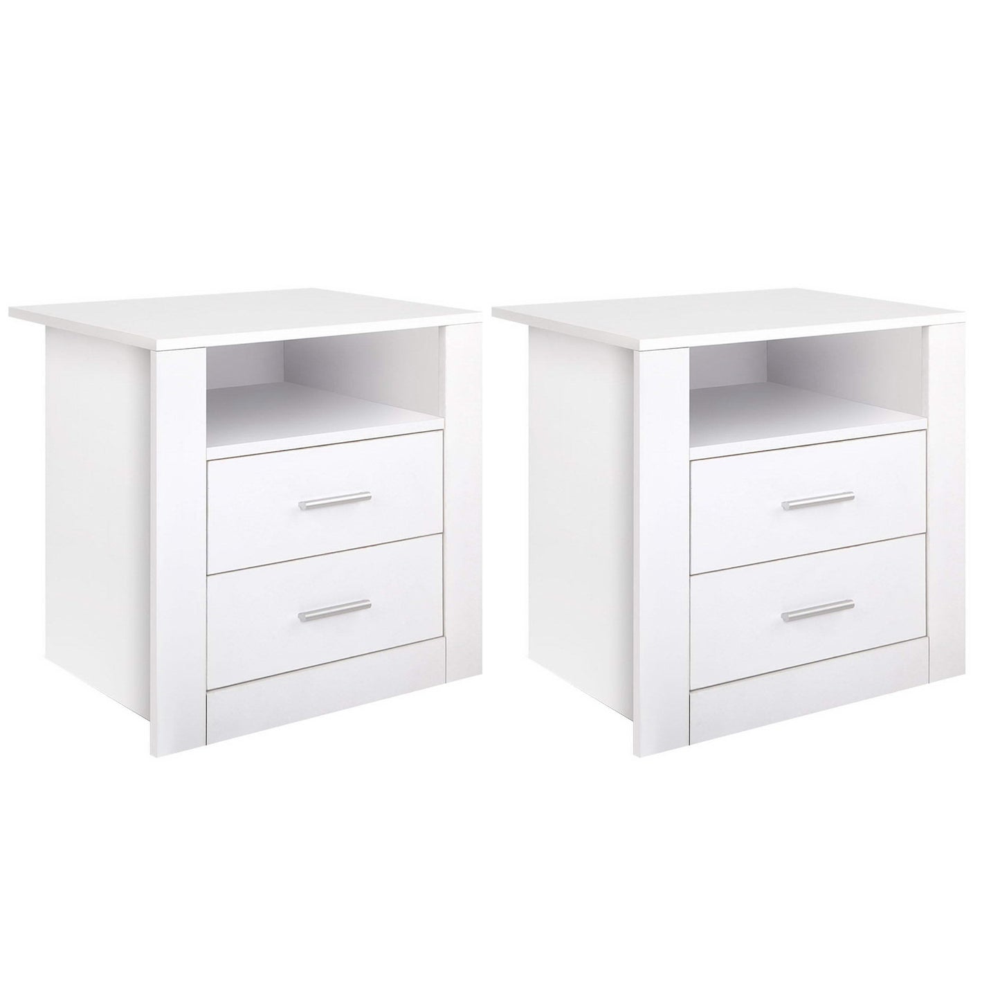 Artiss 2 X Bedside Table 2 Drawers with Shelf - TARA White