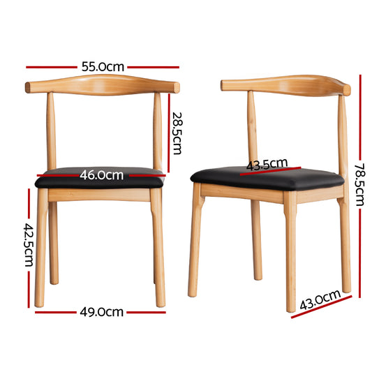Artiss 4x Dining Chairs Rubber Wood Leather Seat Black