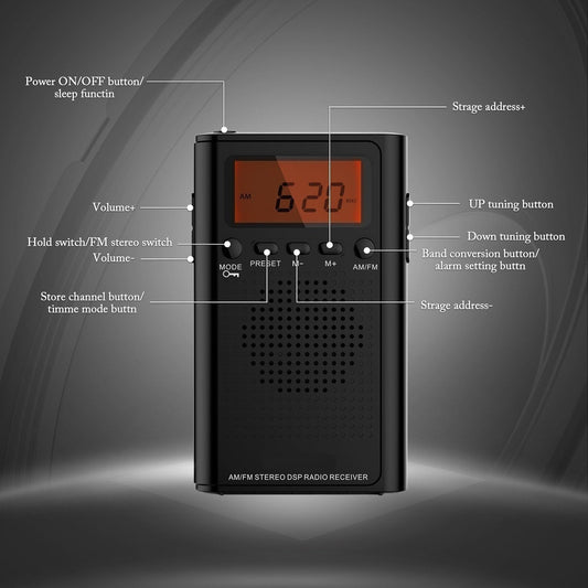 Laser AM FM Pocket Radio with LCD and Speaker