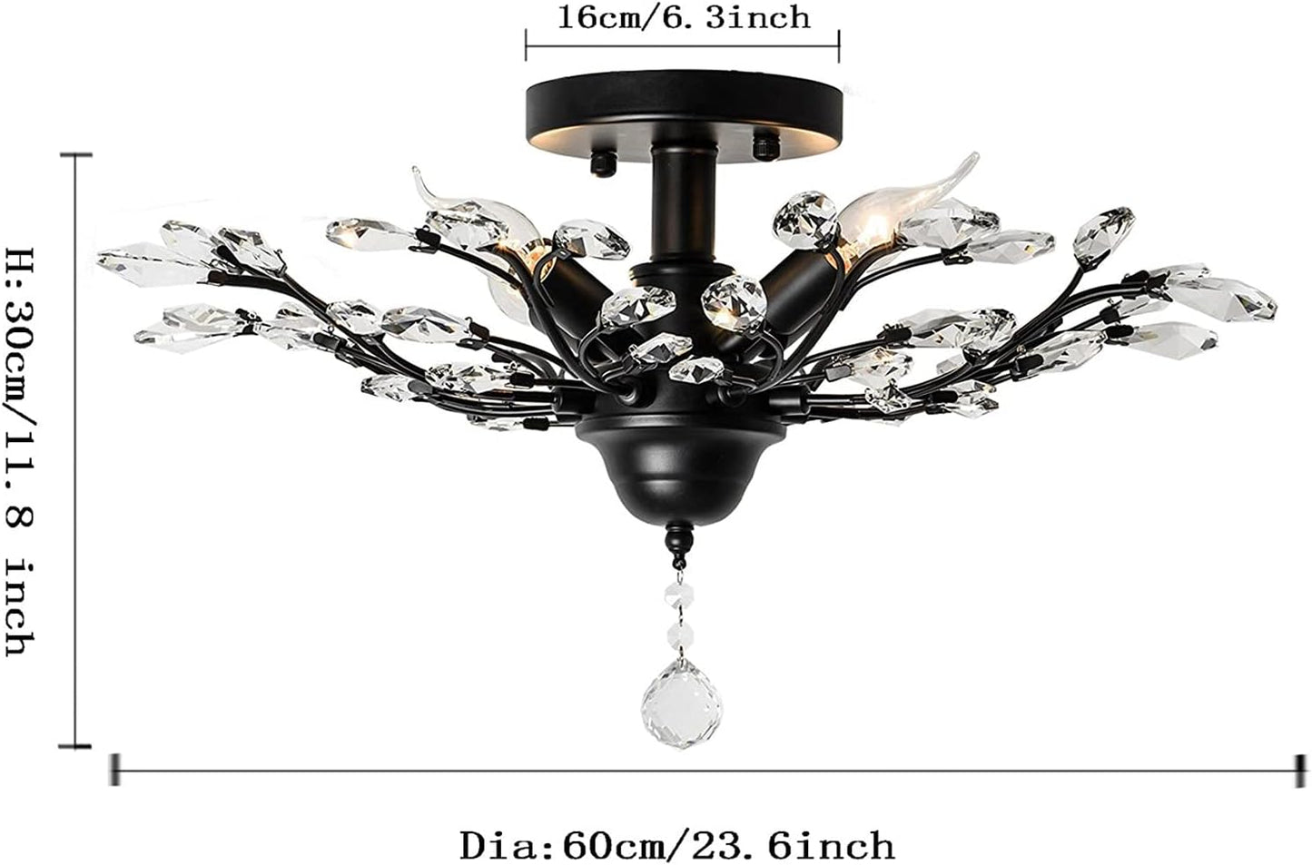 Crystal Chandelier LED Ceiling Light , 4 lights, Black