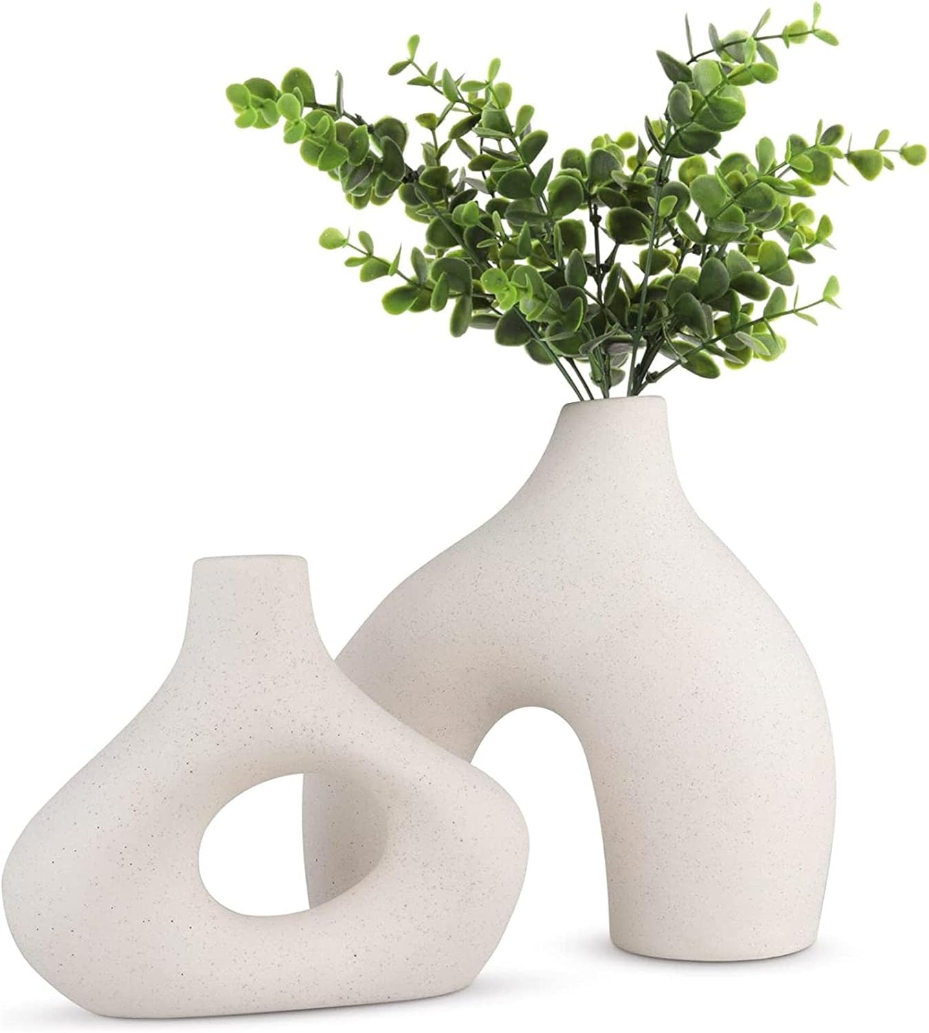 Ceramic Set of 2 Modern White Vases for Home Decor
