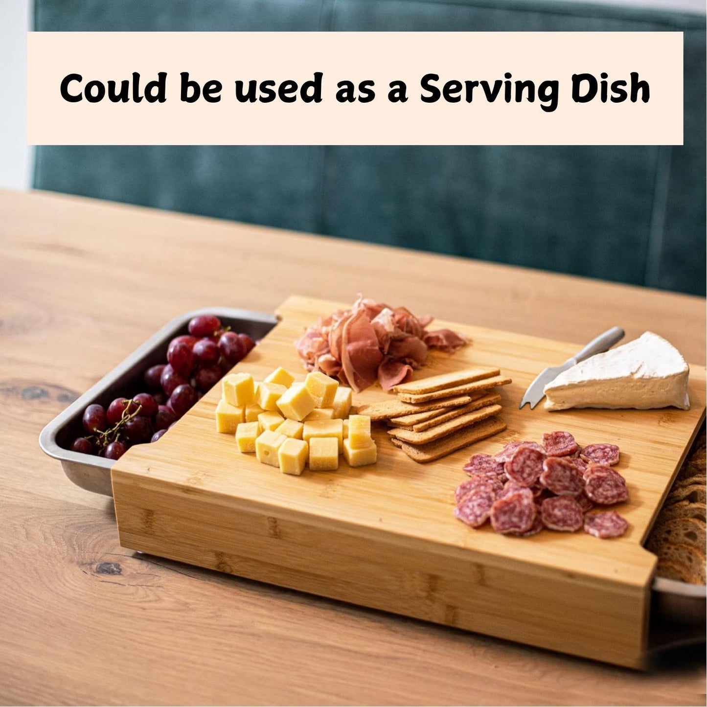 Chopping Board with 2 Organiser Stainless Steel Trays/Containers