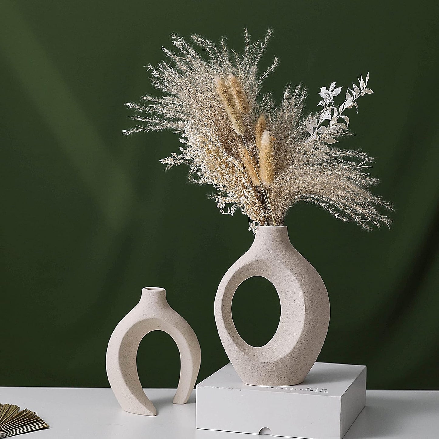 Ceramic Set of 2 White Vases