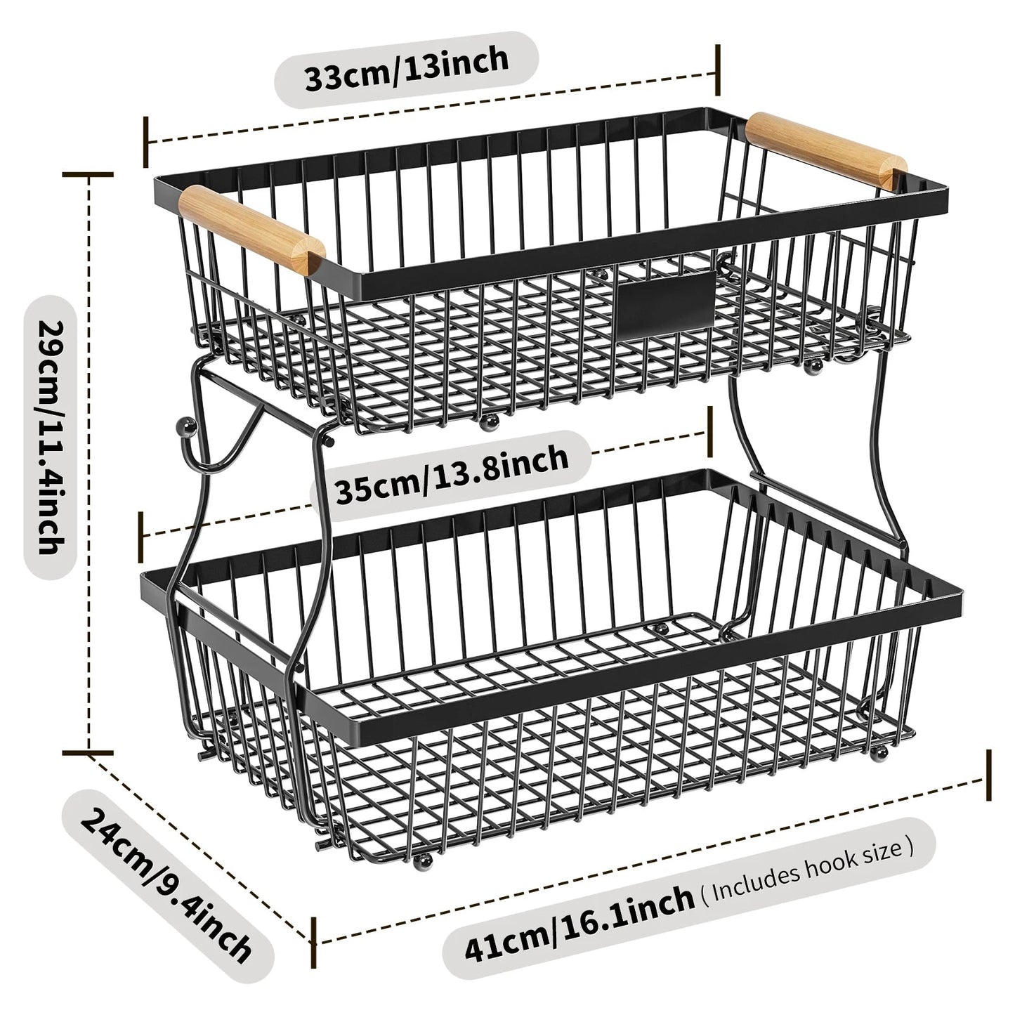 2-Tier Metal Fruit Vegetable Storage Basket