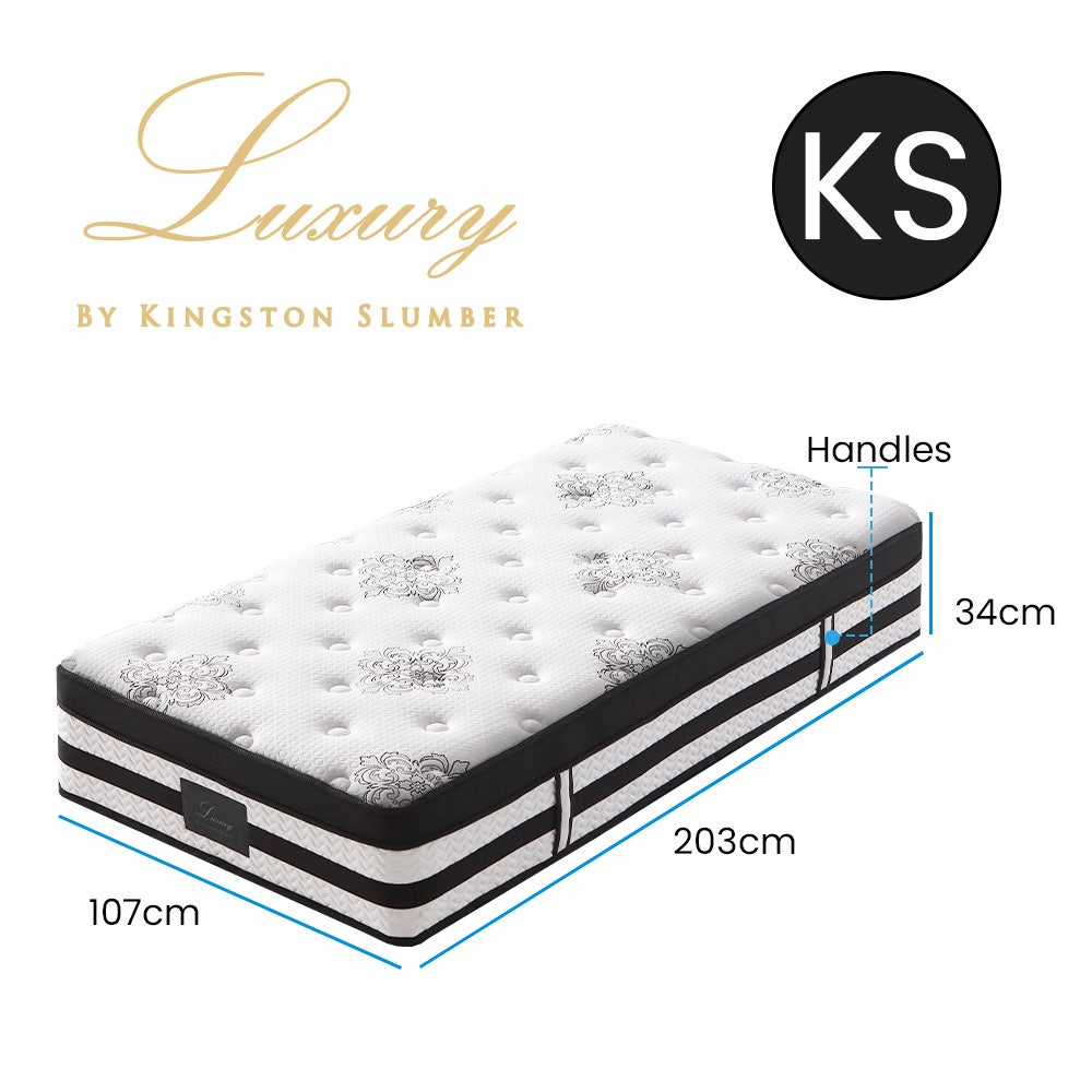 KINGSTON SLUMBER Luxury 34cm King Single Mattress, Medium Firm, Euro Top, 5-Zone Pocket Spring Foam