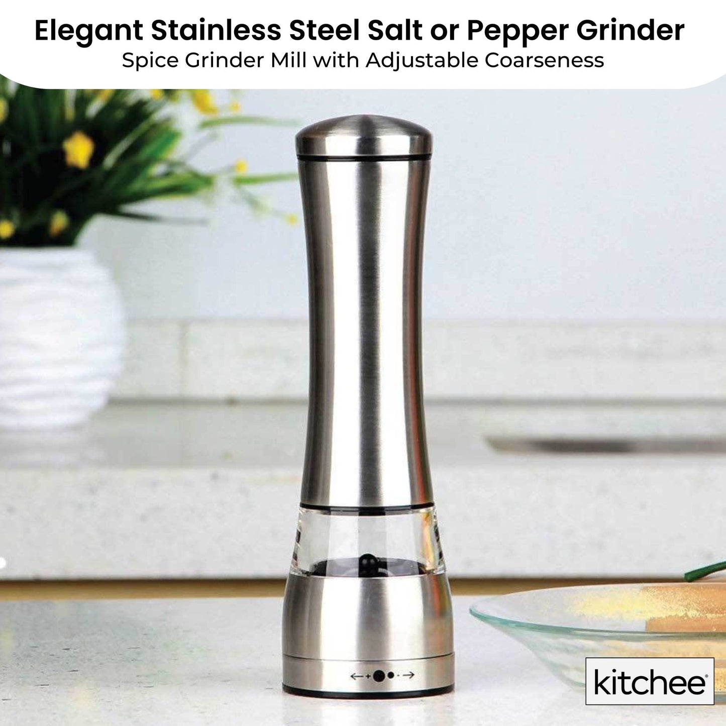 Kitchee Stainless Steel Salt Pepper Spice Grinder Mill - Adjustable Coarseness