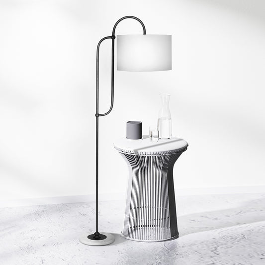 Sarantino Metal Floor Lamp with Marble Base & Ghost-White Shade