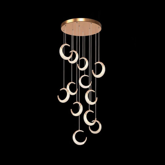 BAMDECOR Moon Stair Chandelier Golden Luxury Villa Duplex Staircase Chandelier Apartment Revolving Loft Hollow Living Room (Dimmable Control)
