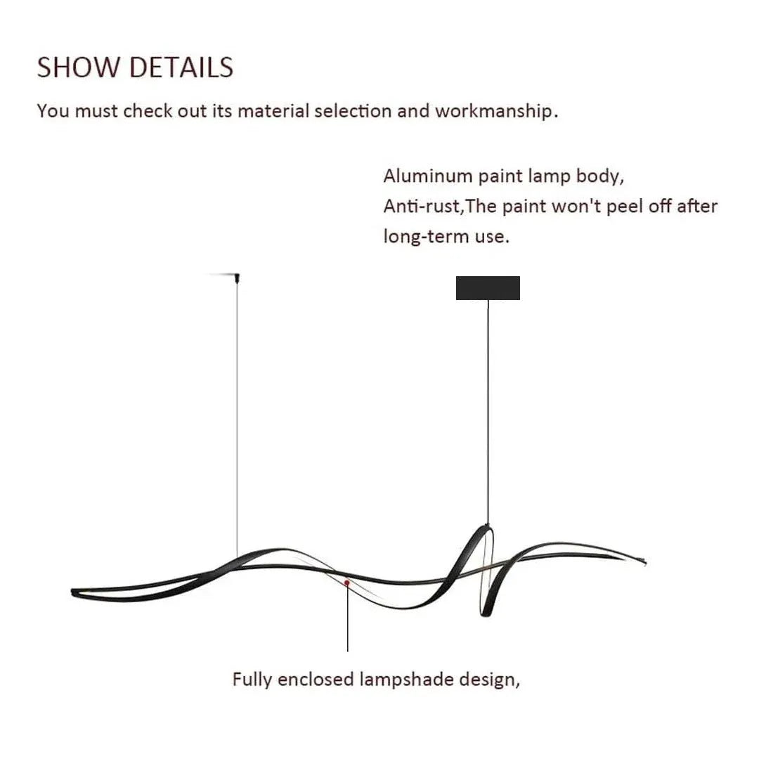 BAMDECOR A36 Modern LED Linear Chandeliers Pendant Lights with Dimmable LED and Adjustable Hanging Length 140cm -Black