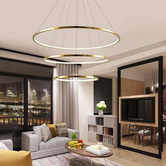 BAMDECOR 18801 Modern LED Chandelier, Dimmable Pendant Light with Remote Control Rings Round Ceiling Lighting Fixture 3 Color Temperatures Contemporary Chandeliers (3 Rings-Gold)