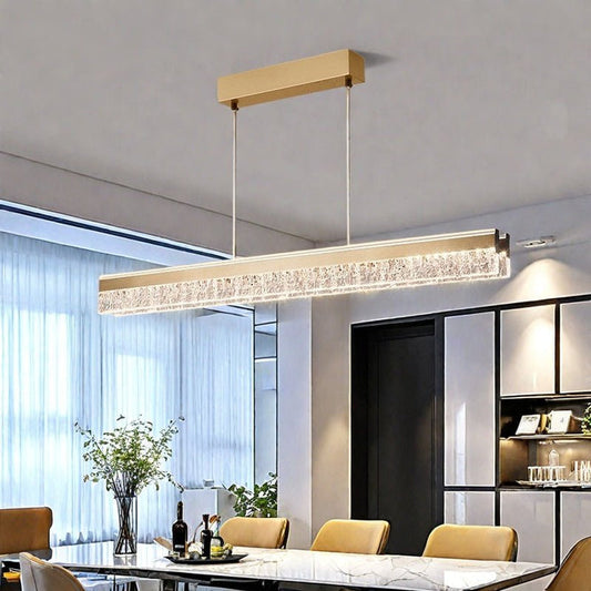 BAMDECOR A122 Nordic Long Dual Linear Dimmable Acrylic Kitchen Dining Table Pendant Light Minimalist Modern Lighting (Gold)