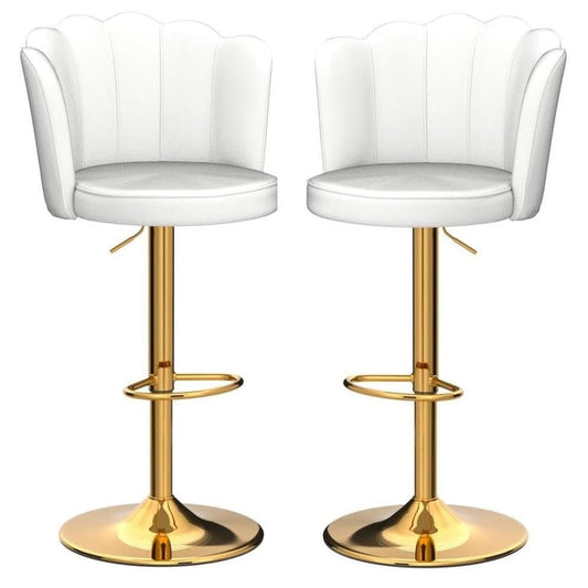 SERENITà Swivel Bar Stools Bar Height Set of 2 Adjustable Upholstered Counter Barstool Velvet Bar Chairs with Back/Gold Base for Kitchen Island/Bar/Cafe-White