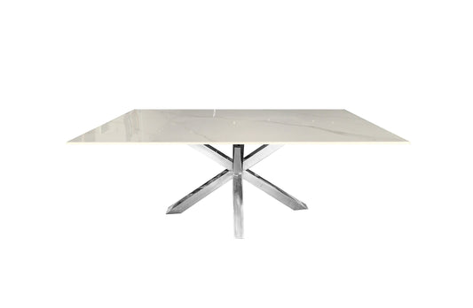 Miles Silver With White Marble Dining Table - 90cm x 180cm