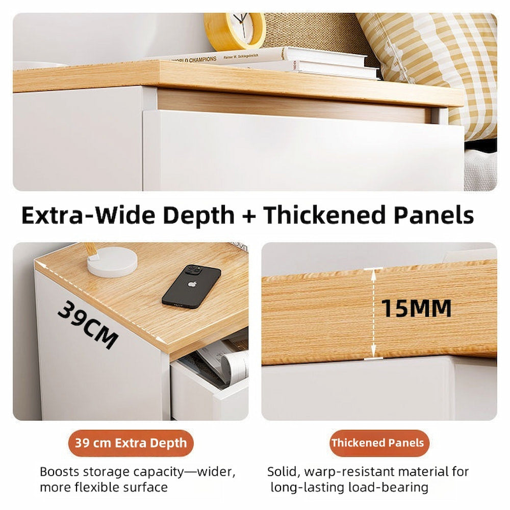 Modern Nightstand Warm White Triple Drawer Finger Pull Geometric Clean Lines