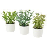 3 Pack of Artificial Herb Potted Plants in White Plastic 5cm Pots