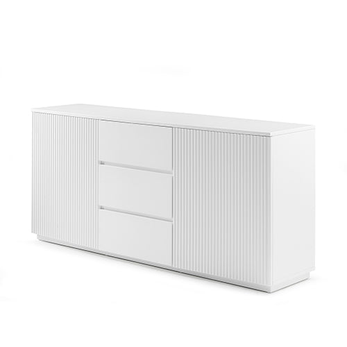 Buffet Ceramic Table Top MDF Cabinet Storage Stainless Steel In White