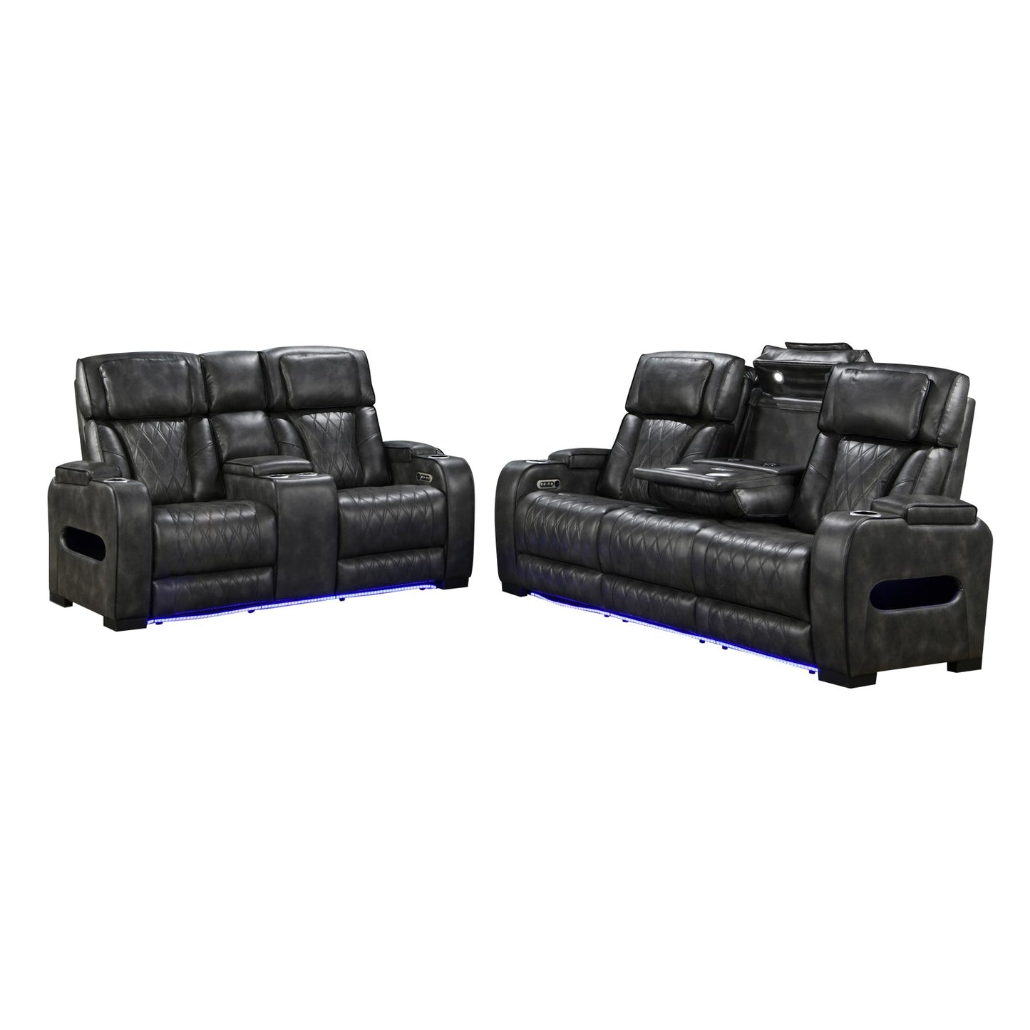 3-2 Seater Electric Air Leather Dark Grey Recliner Set