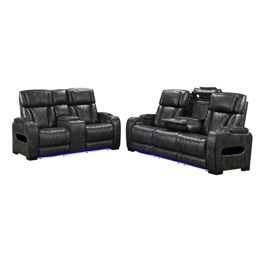 3-2 Seater Electric Air Leather Dark Grey Recliner Set
