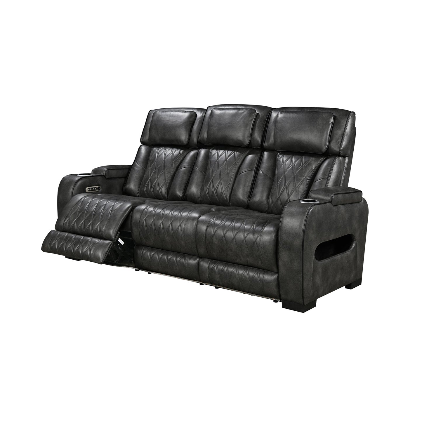 3-2 Seater Electric Air Leather Dark Grey Recliner Set