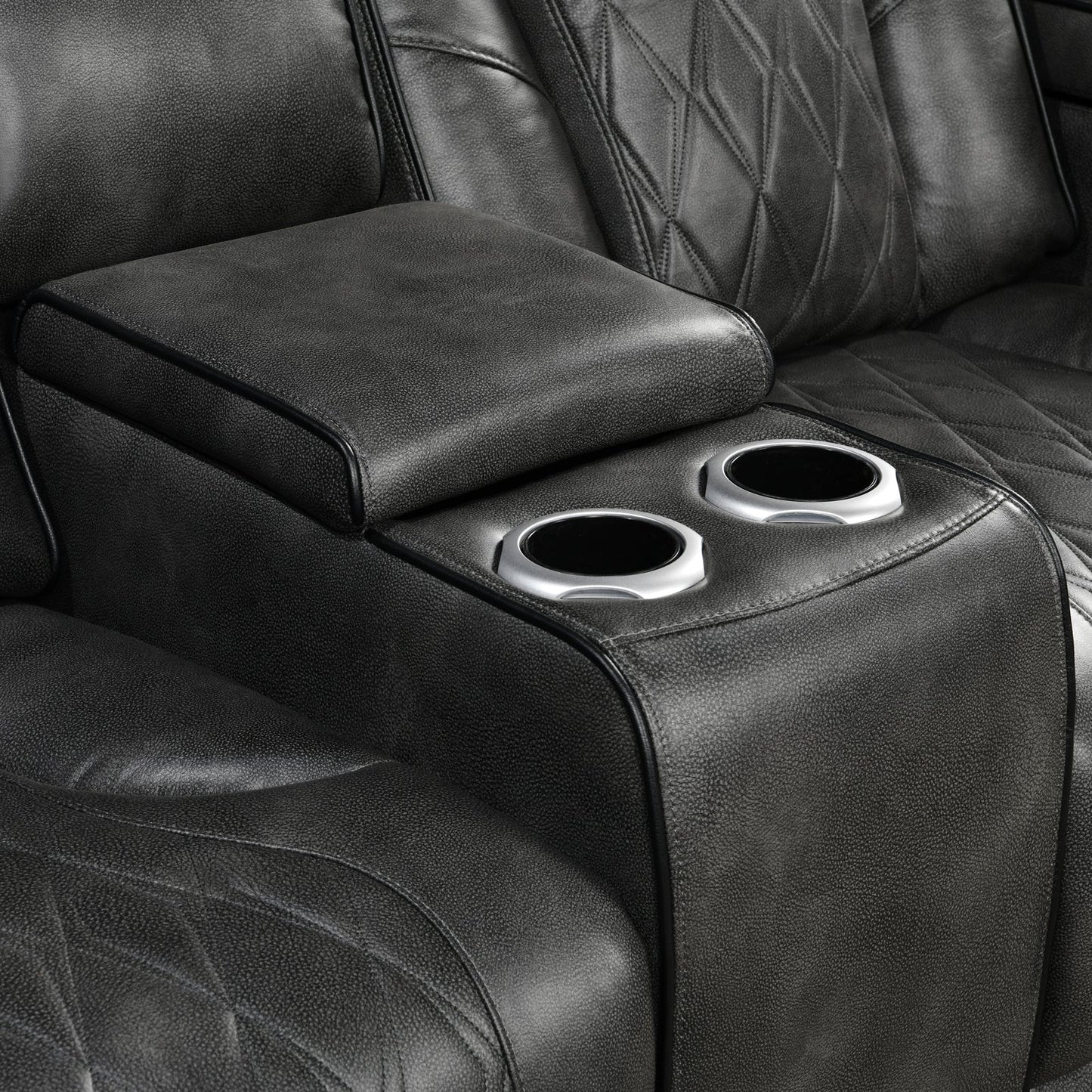 3-2 Seater Electric Air Leather Dark Grey Recliner Set