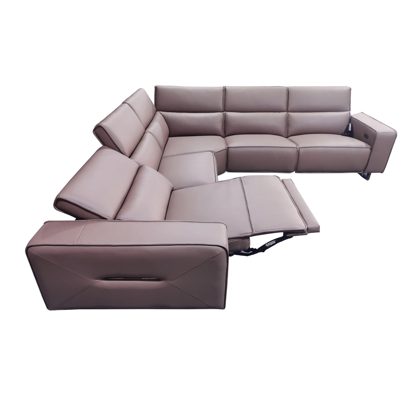5 Seater Real Leather Sofa with Power Recliner Adjustable Headrest Wooden Frame Corner Lounge