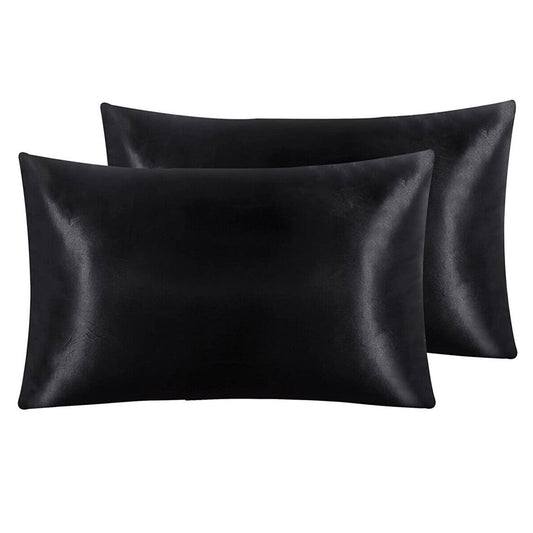 Pair of Standard Satin Silk Pillowcases with Envelope Closure 51 x 76 cm Navy