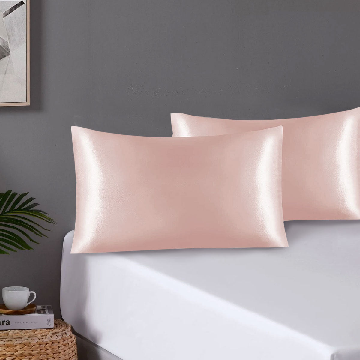 Pair of Standard Satin Silk Pillowcases with Envelope Closure 51 x 76 cm Rose