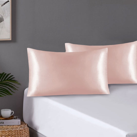 Pair of Standard Satin Silk Pillowcases with Envelope Closure 51 x 76 cm Rose