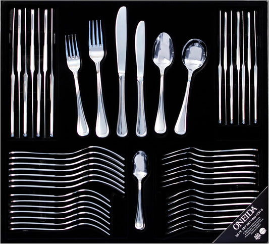 Oneida Barcelona 56pc Cutlery Butter Knives Forks Spoons Teaspoons Set in Gift Box