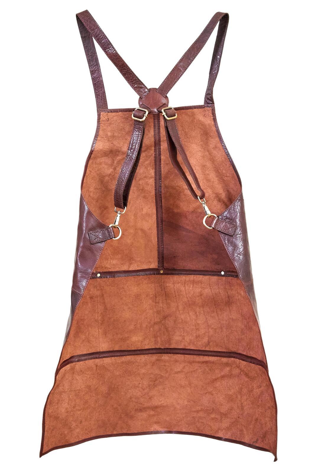 2x Pierre Cardin Professional Leather Apron Butcher Woodwork Barber - Chestnut
