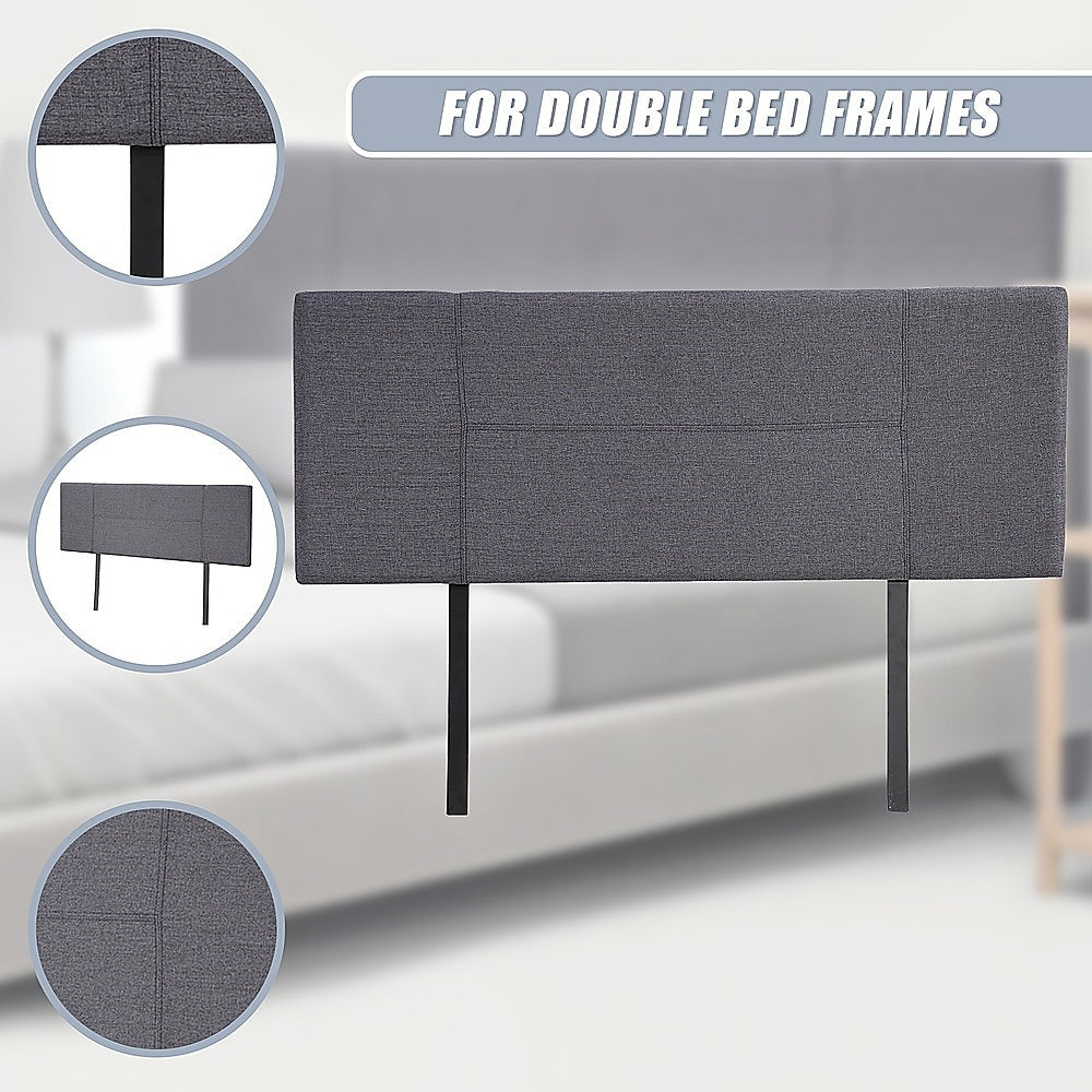 Linen Fabric Double Bed Headboard Bedhead - Grey