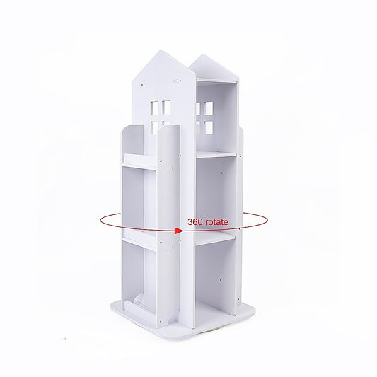 Rotating Bookcase Bookshelf Kid's Book Organiser Rack Wooden Castle Display Shelf