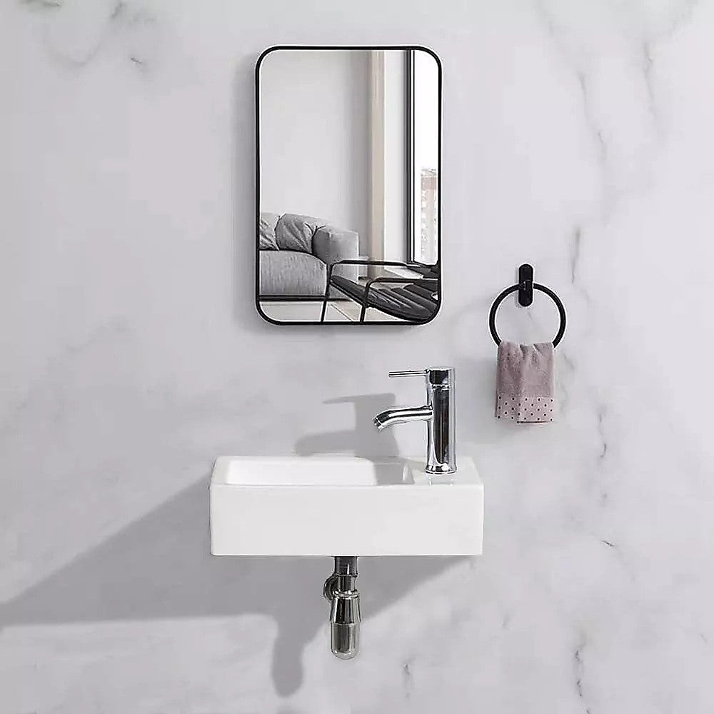 Small Compact Bathroom Cloakroom Hand Wash Basin Sink Ceramic Wall Hung