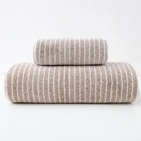 Luxury Cotton Striped Towel Set - 6 Piece Set (2 Hand Towels, 2 Bath Towels, 2 Washcloths), Ultra Soft and Absorbent (Brown)