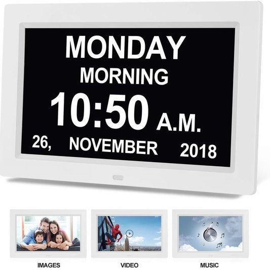 Black 10.1-Inch Digital Clock with Medication Reminders & Multi-Function Alarm - Ideal for Elderly Care