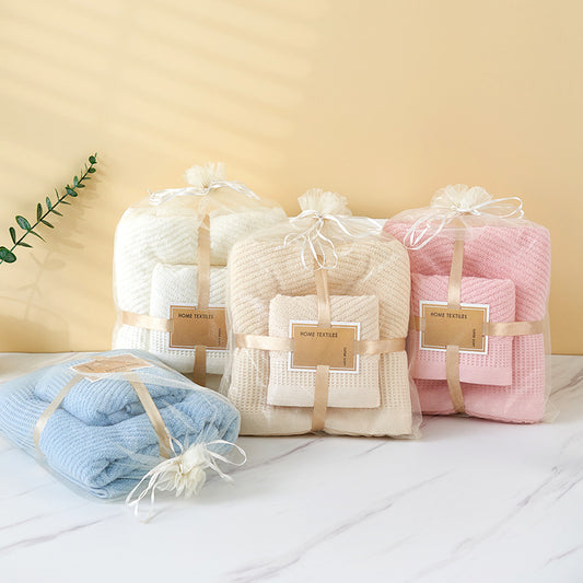 Pink Solid Color Diagonal Stripe Towel Set-Luxurious Bath and Hand Towels for Home Use Bath towel 140*70cm, face towel 75*35cm