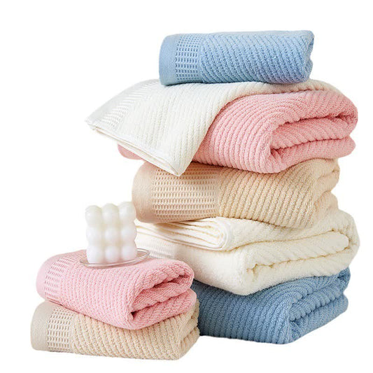 Blue Solid Color Diagonal Stripe Towel Set - Luxurious Bath and Hand Towels for Home Use Bath towel 140*70cm, face towel 75*35cm