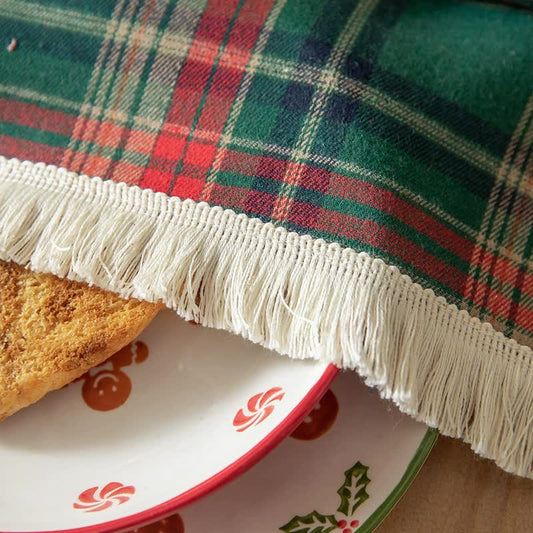 Vintage Plaid Fabric Tablecloth | Classic English Red and Green Plaid Tablecloth for Dining Table and Party Decoration 120*120cm