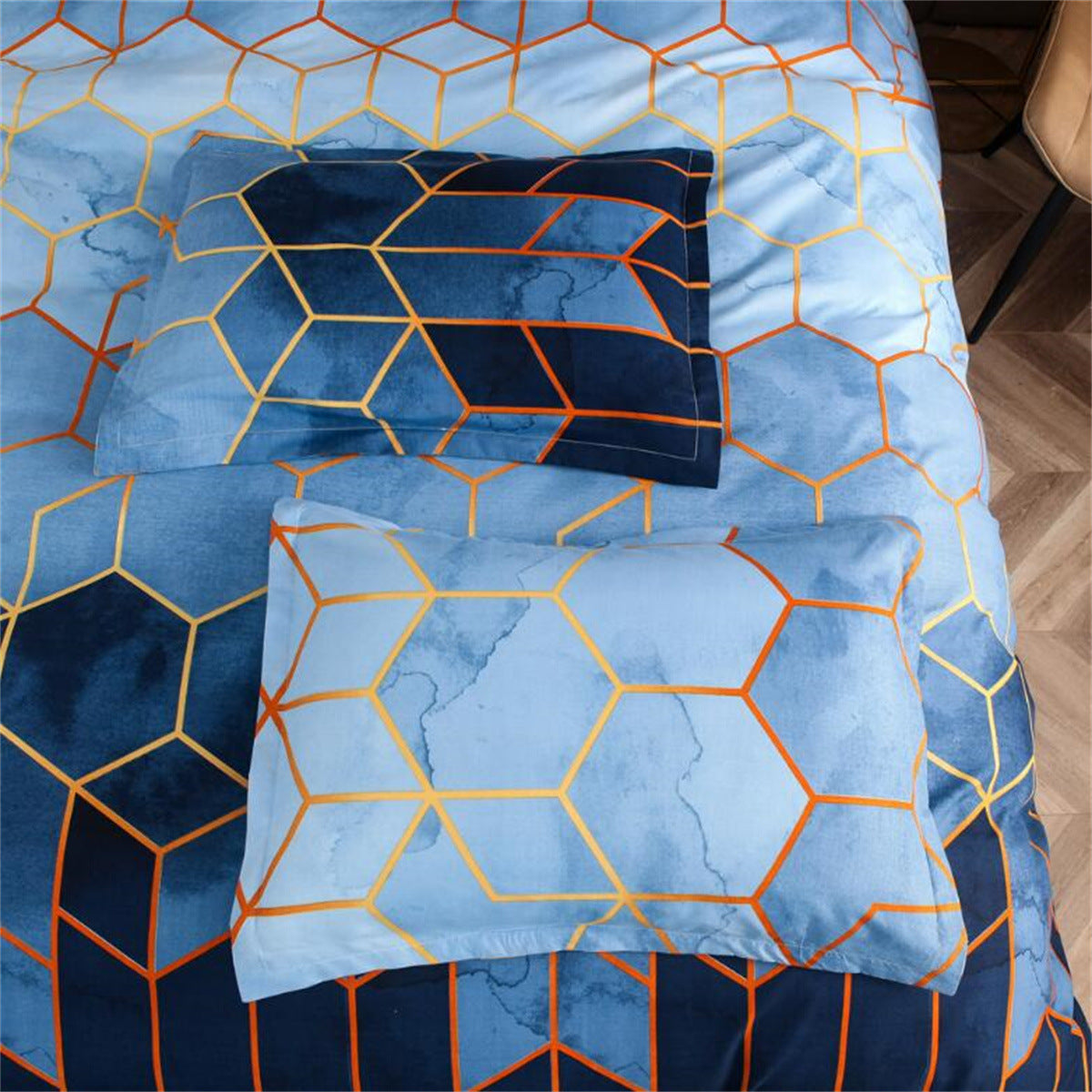 Geometric Print Duvet Cover - 3 Piece Blue Ombre Bedding Set Quilt cover 230X265cm-Pillowcase 51X92cm