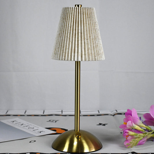 Beige Elegant Pleated Fabric Table Lamp - 3-Color LED, USB Rechargeable, Touch Dimming