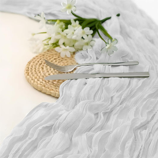 White Bohemian Gauze Table Runner 2-Pack - Polyester Fabric