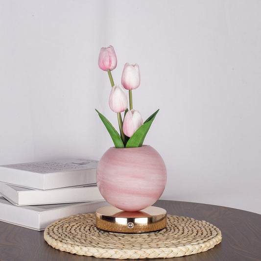 Pink Tulip Night Light with Realistic Bouquet - Dreamy Planet LED Mood Lamp for Bedroom Decor with 3-Color Touch Dimming